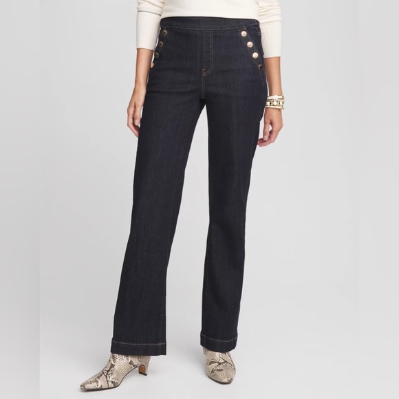Chico's Denim - NWT Chico’s Wide Leg Pull On Jeans Crestone Peak Rinse Size 12 Modern Nautical